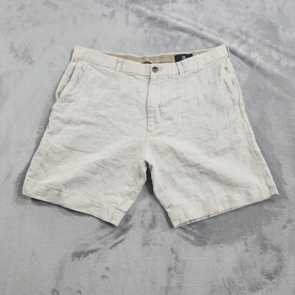 Banana Republic Shorts Mens 38 Beige Linen Chino Flat Front Casual Preppy